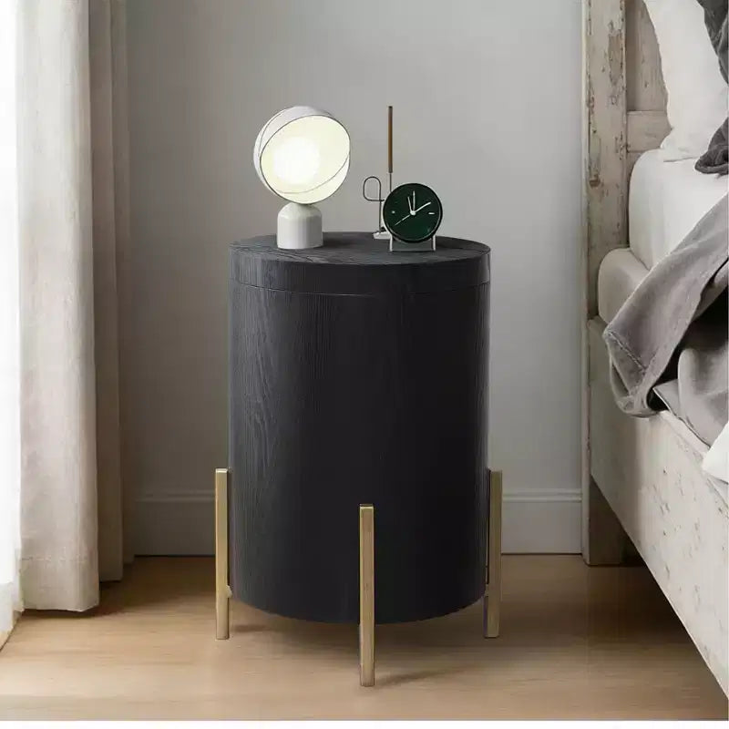 LuxenHome Black MDF Round Side Table, 21.8 Tall with Metal Stand & Storage