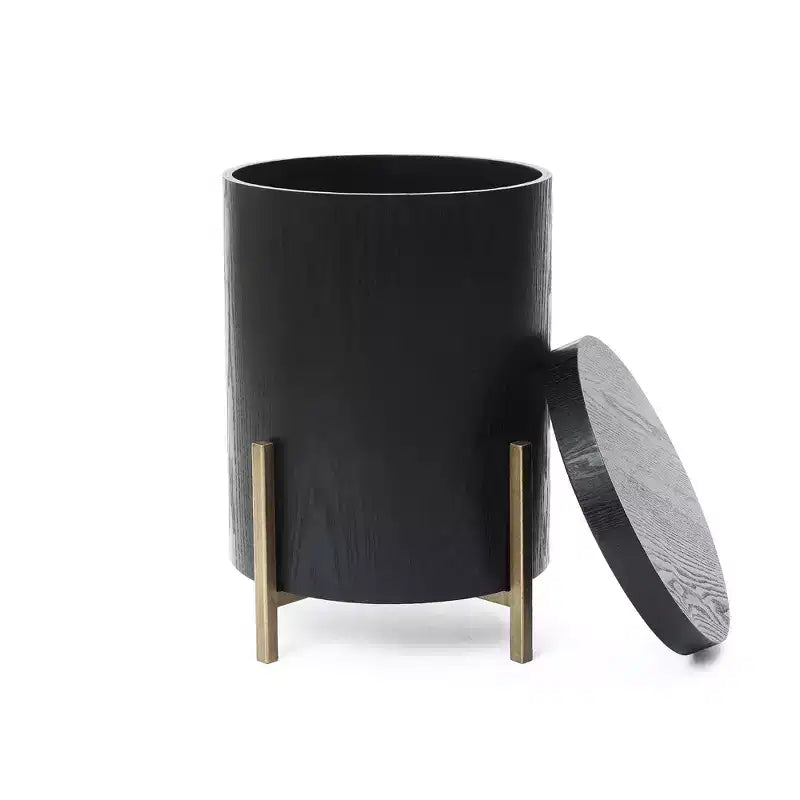 LuxenHome Black MDF Round Side Table, 21.8 Tall with Metal Stand & Storage