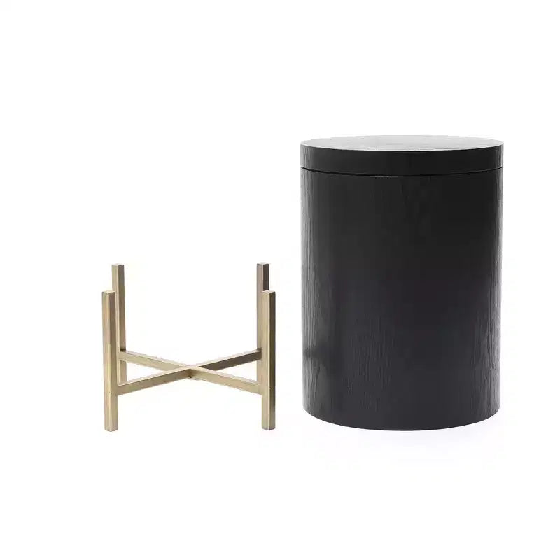 LuxenHome Black MDF Round Side Table, 21.8 Tall with Metal Stand & Storage