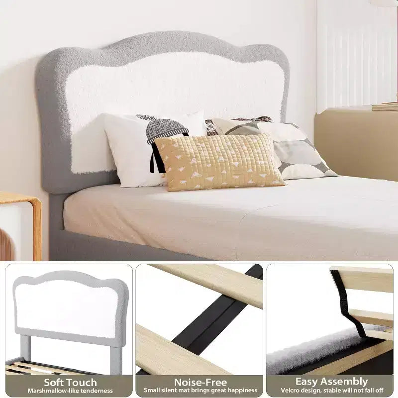 Upholstered Single Children's Bed Frame with Storage Drawers and Scalloped Headboard, Sturdy Wooden Slats for Support, Children's Bedroom Furniture