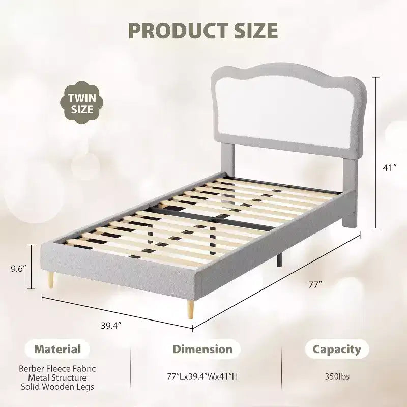 Upholstered Single Children's Bed Frame with Storage Drawers and Scalloped Headboard, Sturdy Wooden Slats for Support, Children's Bedroom Furniture