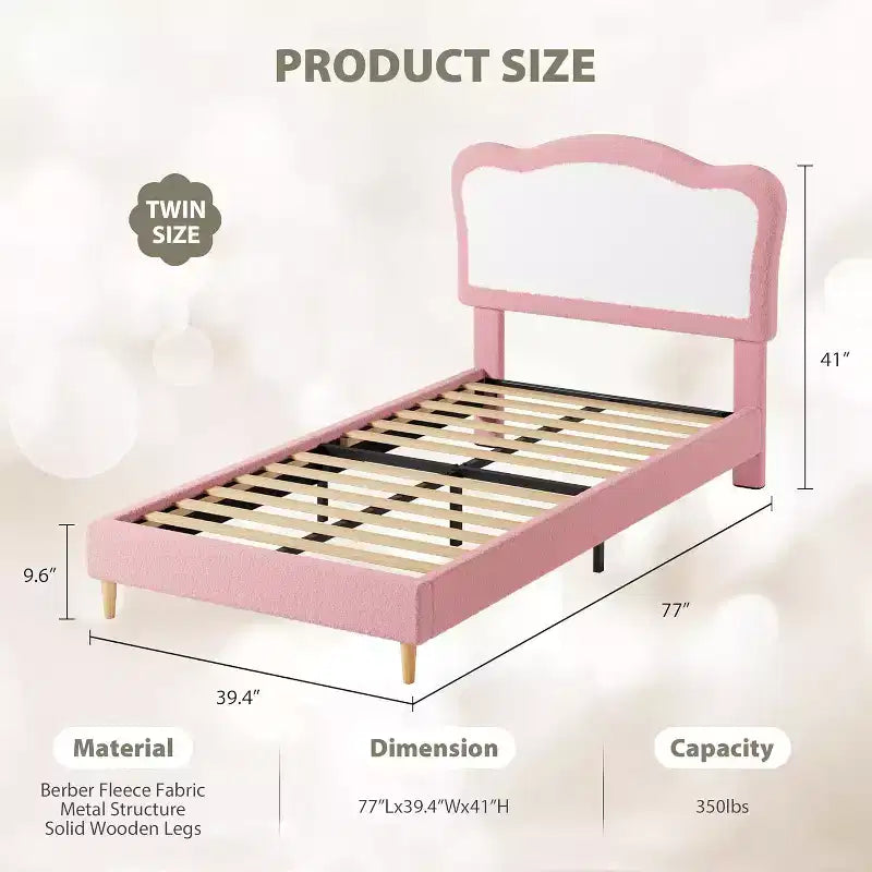 Upholstered Single Children's Bed Frame with Storage Drawers and Scalloped Headboard, Sturdy Wooden Slats for Support, Children's Bedroom Furniture