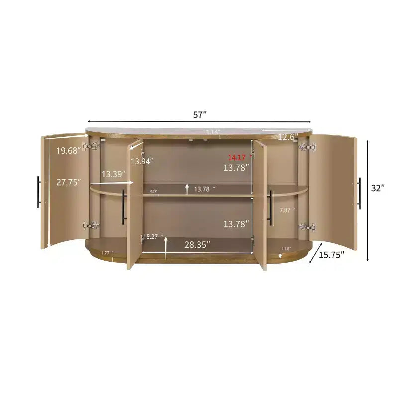 Christopher Knight Home Ashby 57'' Modern Curved Buffet Cabinet Sideboard with 4 Doors and Metal Handles
