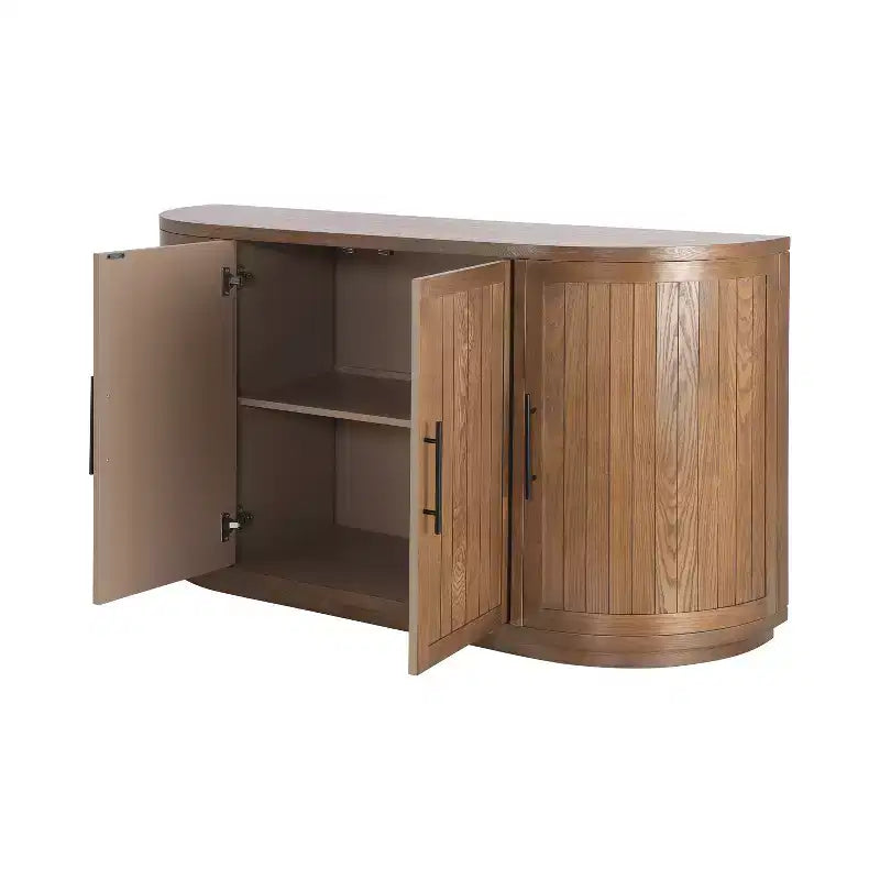 Christopher Knight Home Ashby 57'' Modern Curved Buffet Cabinet Sideboard with 4 Doors and Metal Handles