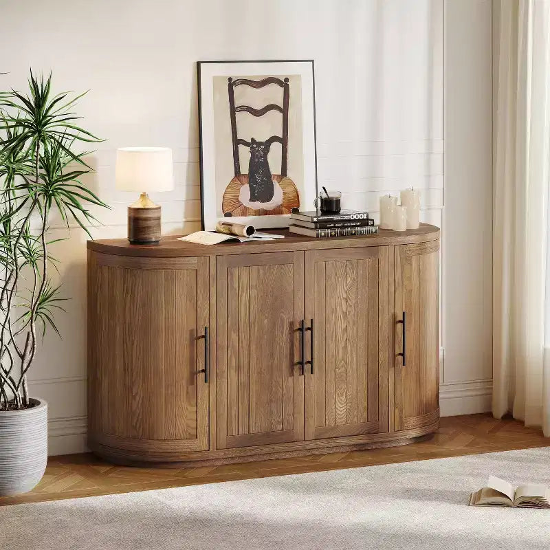 Christopher Knight Home Ashby 57'' Modern Curved Buffet Cabinet Sideboard with 4 Doors and Metal Handles