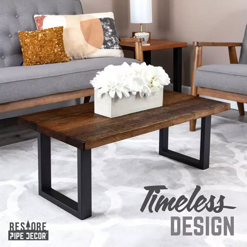 Pipe Decor Skyline Boulder Black Solid Wood Coffee Table with 18 in. Landscape Legs