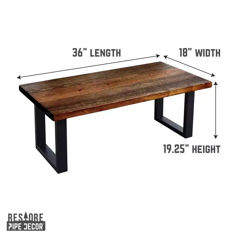 Pipe Decor Skyline Boulder Black Solid Wood Coffee Table with 18 in. Landscape Legs