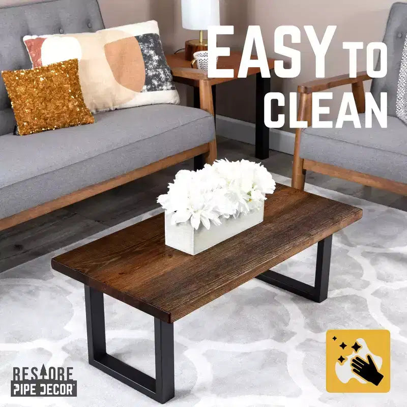 Pipe Decor Skyline Boulder Black Solid Wood Coffee Table with 18 in. Landscape Legs