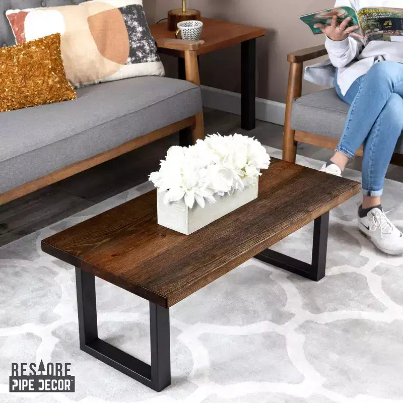 Pipe Decor Skyline Boulder Black Solid Wood Coffee Table with 18 in. Landscape Legs