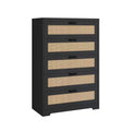COZONY Tall 5-Drawer Rattan Dresser, Wooden Storage Chest with Wide Top for Bedroom Living Room Entryway