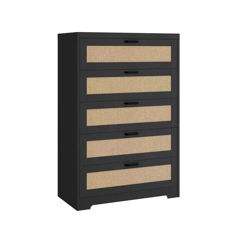 COZONY Tall 5-Drawer Rattan Dresser, Wooden Storage Chest with Wide Top for Bedroom Living Room Entryway