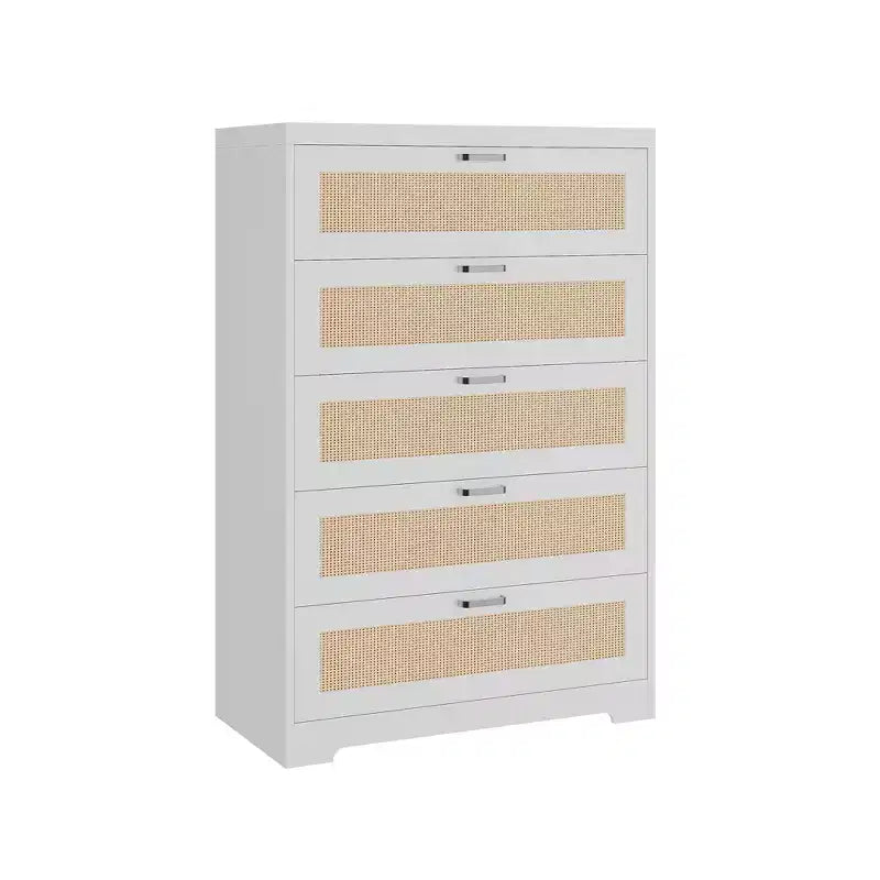 COZONY Tall 5-Drawer Rattan Dresser, Wooden Storage Chest with Wide Top for Bedroom Living Room Entryway