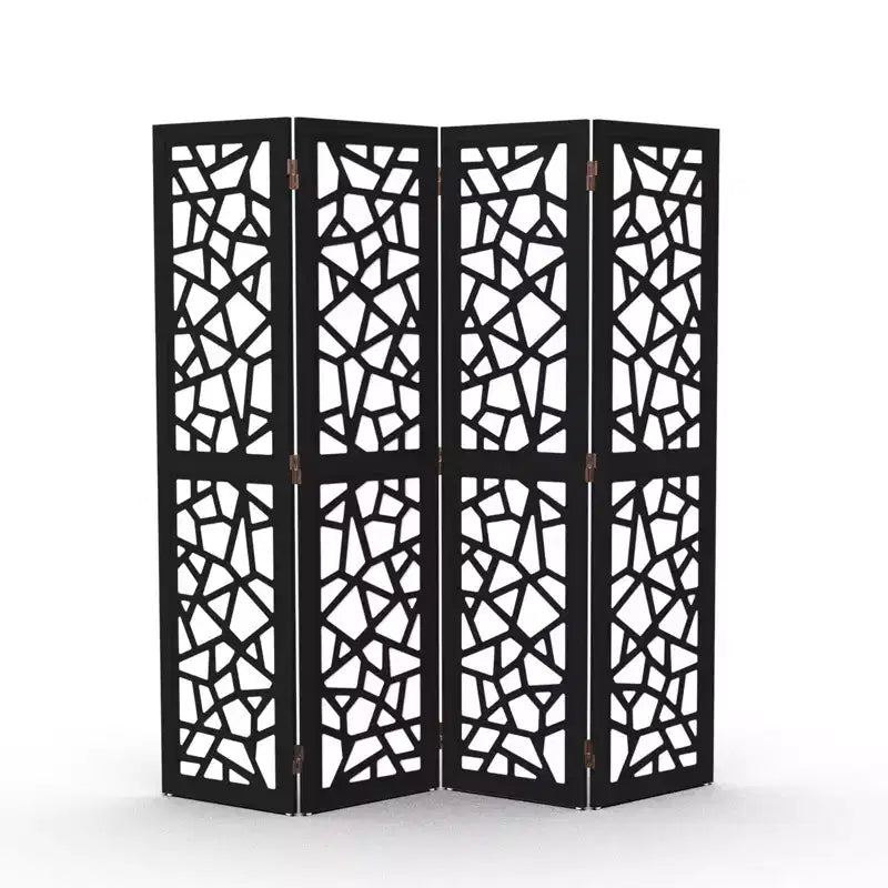 VINGLI 4 Panel Room Divider, Non-Woven Fabric Privacy Screen, Indoor Partition Wall Dividers, Freestanding Space Separator with Unique Pattern (Black)
