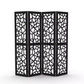 VINGLI 4 Panel Room Divider, Non-Woven Fabric Privacy Screen, Indoor Partition Wall Dividers, Freestanding Space Separator with Unique Pattern (Black)