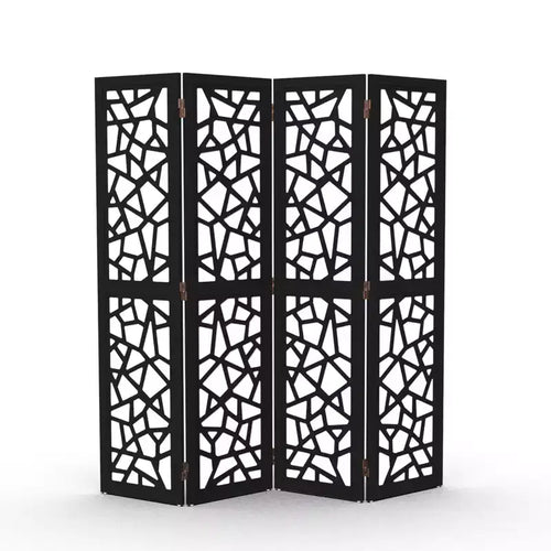 VINGLI 4 Panel Room Divider, Non-Woven Fabric Privacy Screen, Indoor Partition Wall Dividers, Freestanding Space Separator with Unique Pattern (Black)