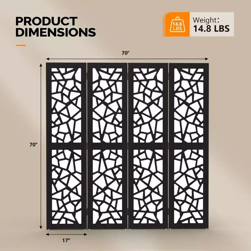VINGLI 4 Panel Room Divider, Non-Woven Fabric Privacy Screen, Indoor Partition Wall Dividers, Freestanding Space Separator with Unique Pattern (Black)