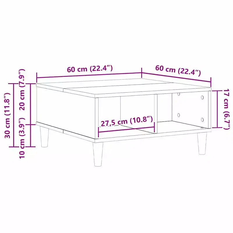 Clihome 23.6 Square Scandinavian Design Coffee Table,Storage Coffee Table with Open Shelf