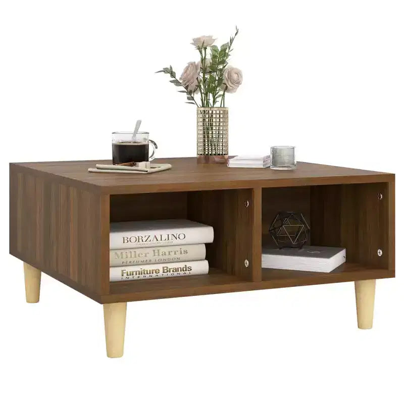 Clihome 23.6 Square Scandinavian Design Coffee Table,Storage Coffee Table with Open Shelf