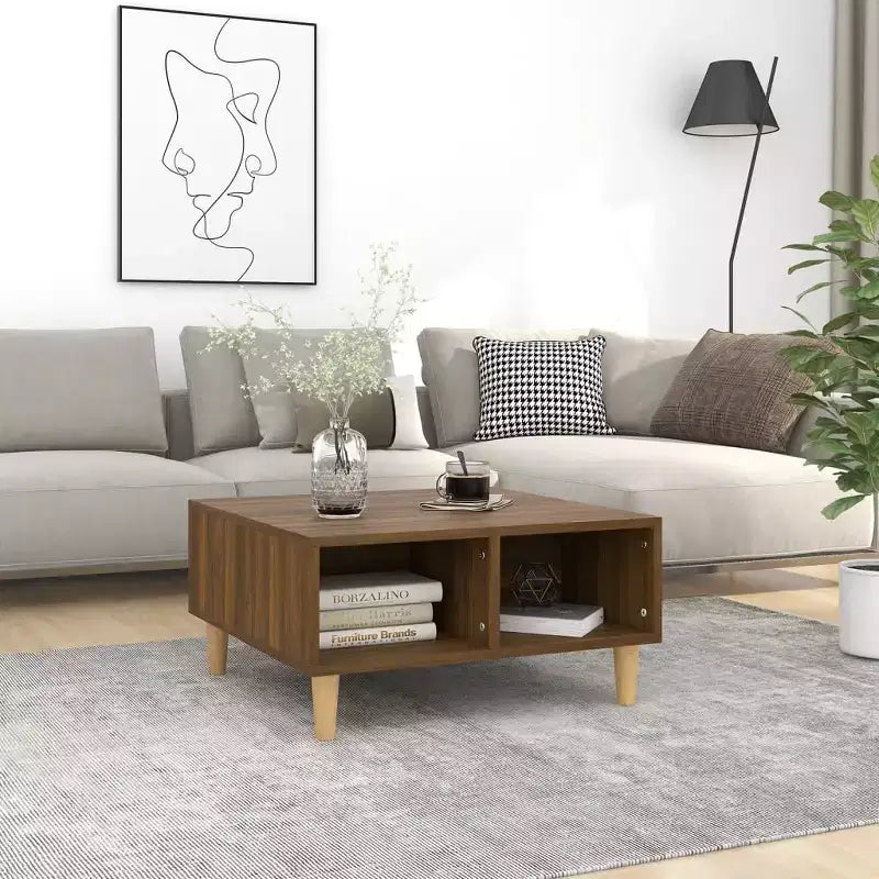Clihome 23.6 Square Scandinavian Design Coffee Table,Storage Coffee Table with Open Shelf