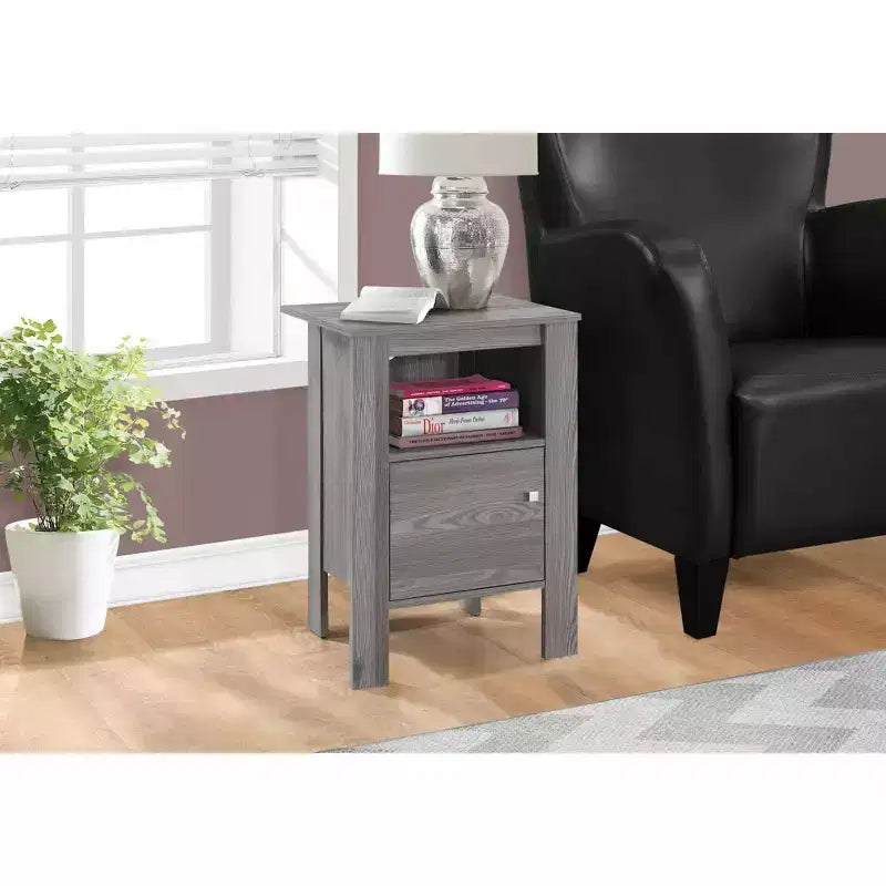 Okak Modern Small Side Table with Storage Shelf, End Table with Drawer and Metal Handle, Couch Table for Living Room, Bedroom
