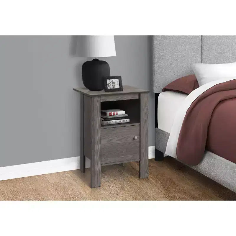 Okak Modern Small Side Table with Storage Shelf, End Table with Drawer and Metal Handle, Couch Table for Living Room, Bedroom