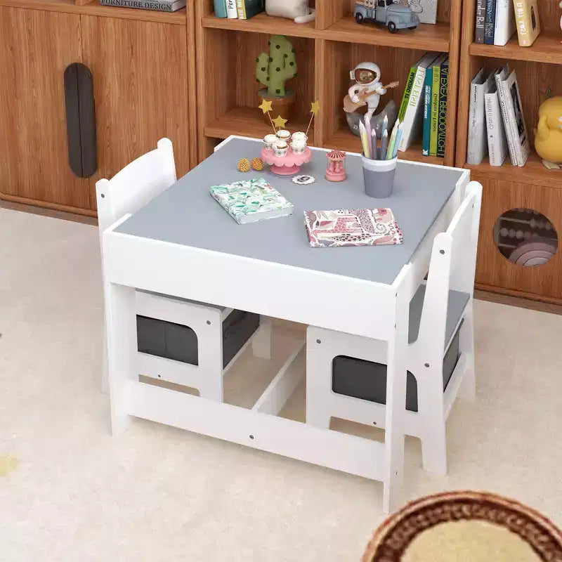 Whisen Kids Table and Chair Set, 3 in 1 Wooden Activity Table with Storage Drawer - White