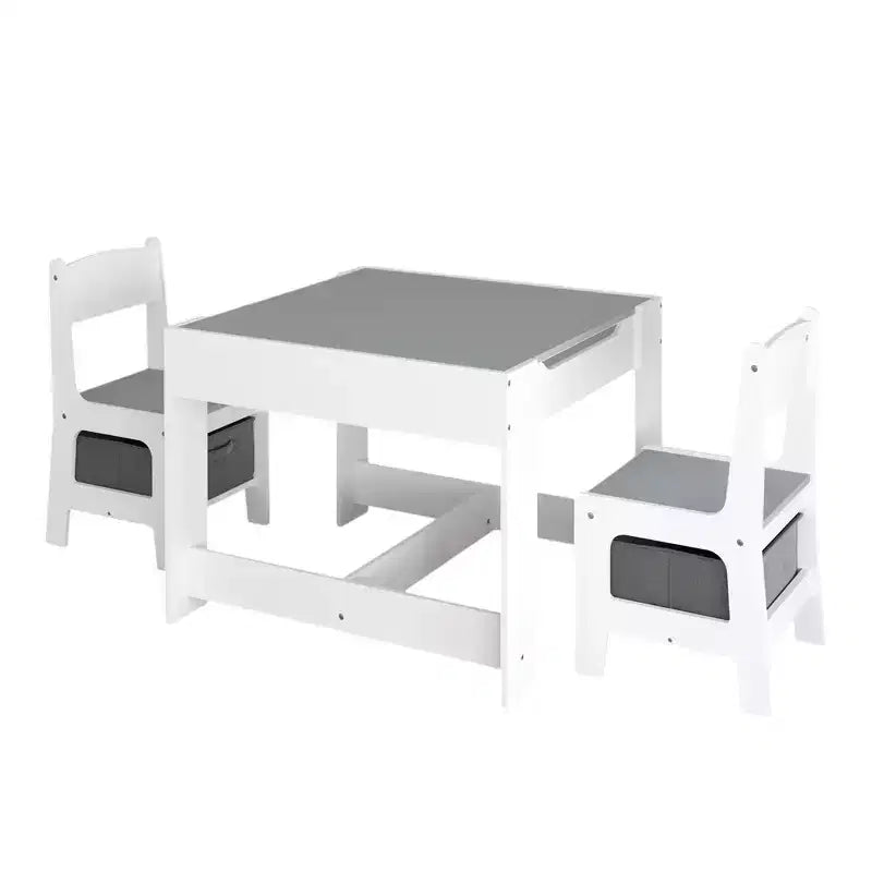 Whisen Kids Table and Chair Set, 3 in 1 Wooden Activity Table with Storage Drawer - White