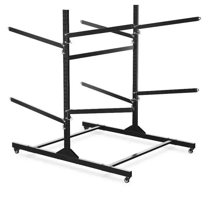 Black 4-Kayak Freestanding Storage Rack C Heavy-Duty Steel Kayak Hanger with Wheels & Straps for Outdoor/Indoor Use (Double-Sided, 1-Pack)