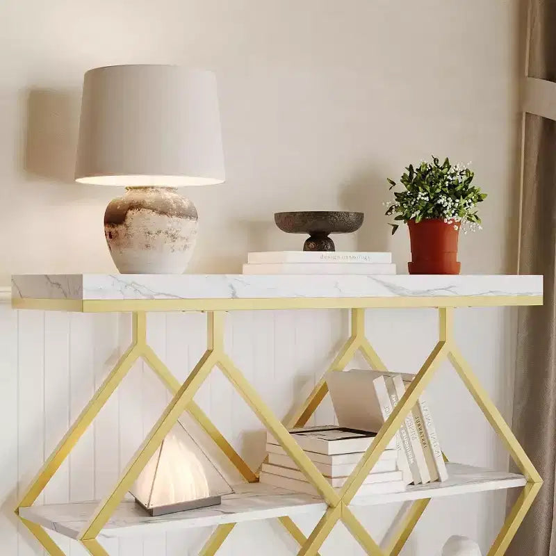 Industrial 3-Tier Entryway Table, Console Sofa Table with Open Shelves, X-Shaped Metal Frame, Foyer Accent Table for Entryway, Hallway