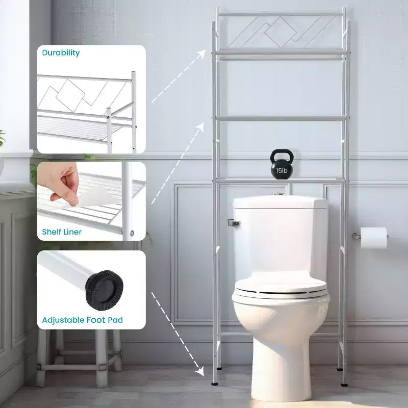 Home Zone Living Freestanding 3-Tier Over-the-Toilet Bathroom Storage Organizer, White