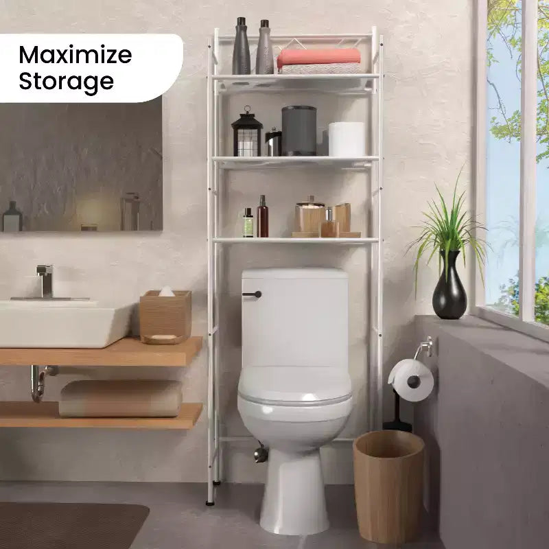 Home Zone Living Freestanding 3-Tier Over-the-Toilet Bathroom Storage Organizer, White