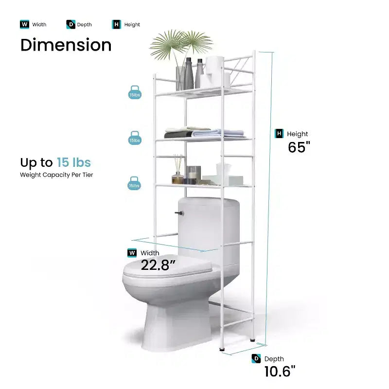 Home Zone Living Freestanding 3-Tier Over-the-Toilet Bathroom Storage Organizer, White