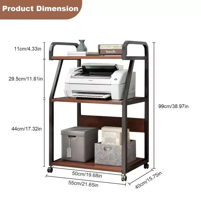 3 Tier Printer Cart With Wheels and Storage Shelf,Printer Stand , Multifunctional Mobile Storage Table, Computer Tower Stand For Home Office