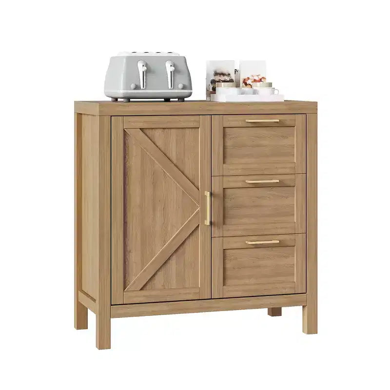 3 Drawers and 1 Door,Farmhouse Buffet Sideboard, Coffee Bar Cabinet with Adjustable Shelf,