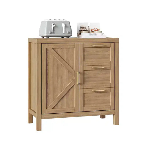 3 Drawers and 1 Door,Farmhouse Buffet Sideboard, Coffee Bar Cabinet with Adjustable Shelf,