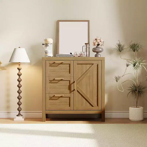 3 Drawers and 1 Door,Farmhouse Buffet Sideboard, Coffee Bar Cabinet with Adjustable Shelf,