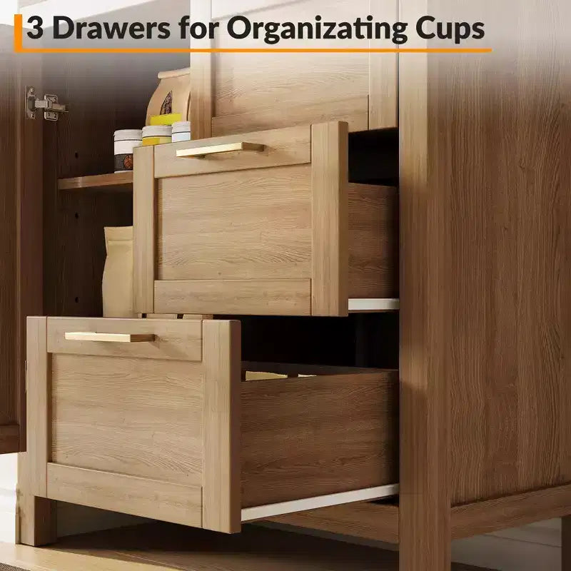 3 Drawers and 1 Door,Farmhouse Buffet Sideboard, Coffee Bar Cabinet with Adjustable Shelf,