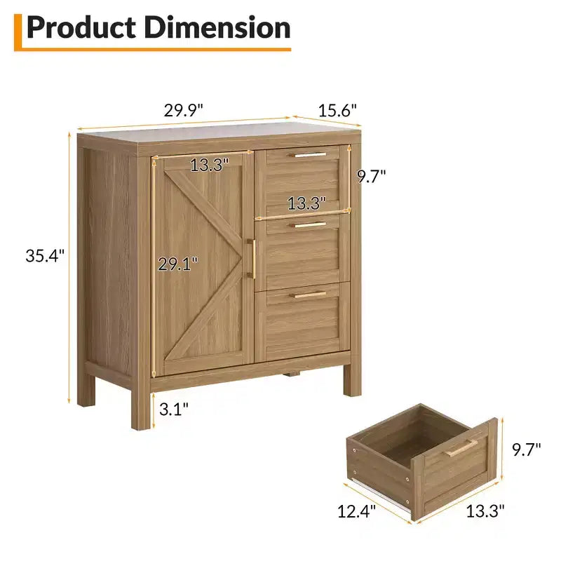 3 Drawers and 1 Door,Farmhouse Buffet Sideboard, Coffee Bar Cabinet with Adjustable Shelf,