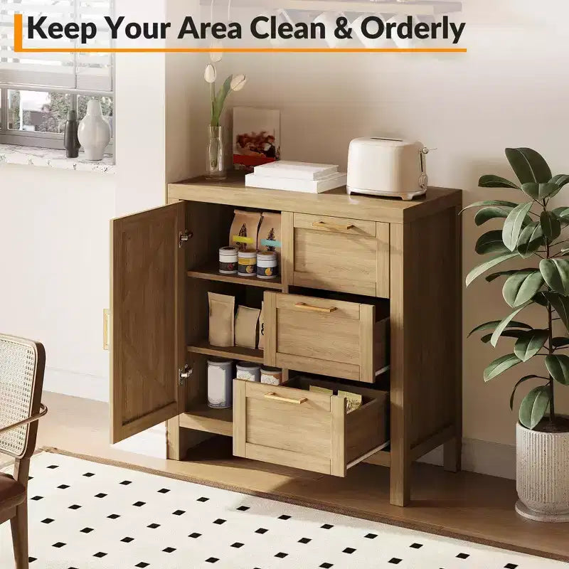 3 Drawers and 1 Door,Farmhouse Buffet Sideboard, Coffee Bar Cabinet with Adjustable Shelf,