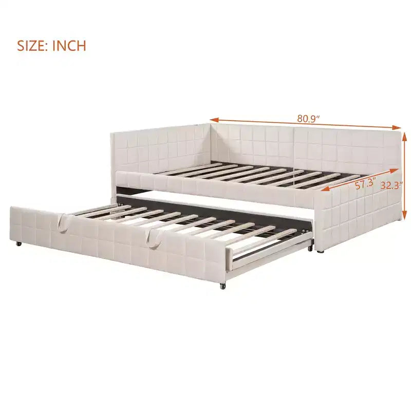 Full Size L Shaped Platform Bed with Pop Up Trundle, Wood Upholstered Corner Bed Frame with USB ports
