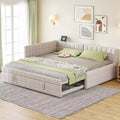 Full Size L Shaped Platform Bed with Pop Up Trundle, Wood Upholstered Corner Bed Frame with USB ports