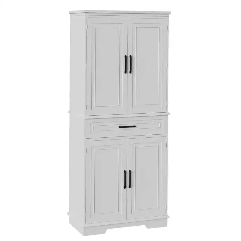 Tall Wooden Pantry Cabinet with a Drawer,White Kitchen Storage Cabinet, Adjustable Shelves,Door Shelves,Large Narrow Bathroom Cabinet for Dining Room