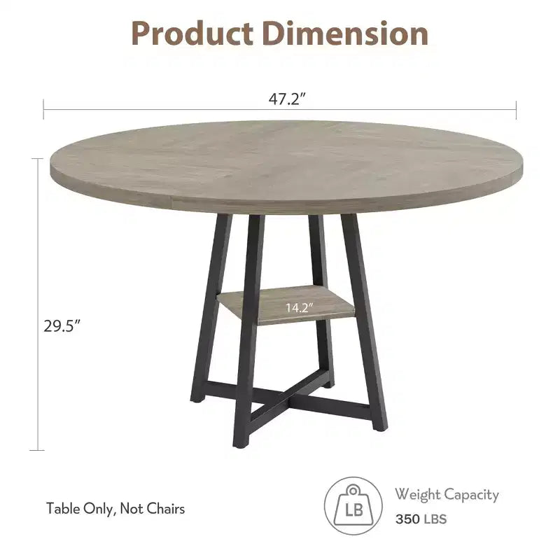 47 in Round Dining Table, Wooden Kitchen Table for 4, Farmhouse Dinner Table with Wooden Top and Legs for Dining Room or Living Room (Only Table)