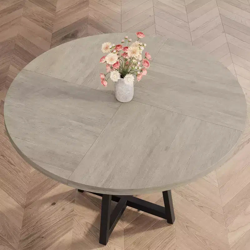 47 in Round Dining Table, Wooden Kitchen Table for 4, Farmhouse Dinner Table with Wooden Top and Legs for Dining Room or Living Room (Only Table)