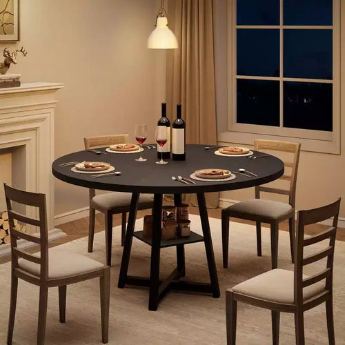 47 in Round Dining Table, Wooden Kitchen Table for 4, Farmhouse Dinner Table with Wooden Top and Legs for Dining Room or Living Room (Only Table)