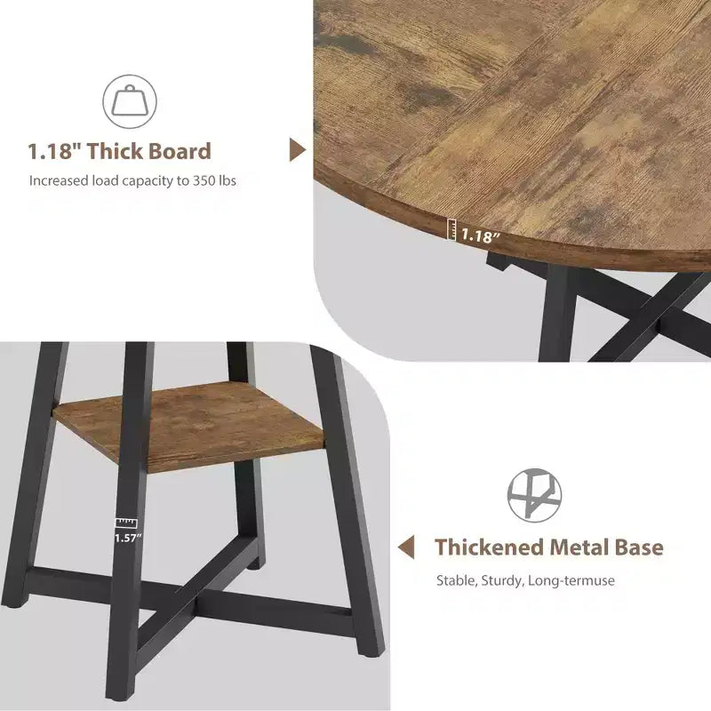 47 in Round Dining Table, Wooden Kitchen Table for 4, Farmhouse Dinner Table with Wooden Top and Legs for Dining Room or Living Room (Only Table)