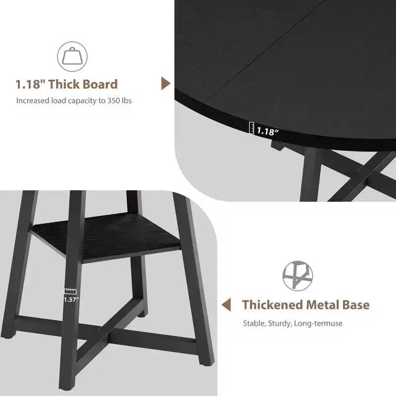 47 in Round Dining Table, Wooden Kitchen Table for 4, Farmhouse Dinner Table with Wooden Top and Legs for Dining Room or Living Room (Only Table)