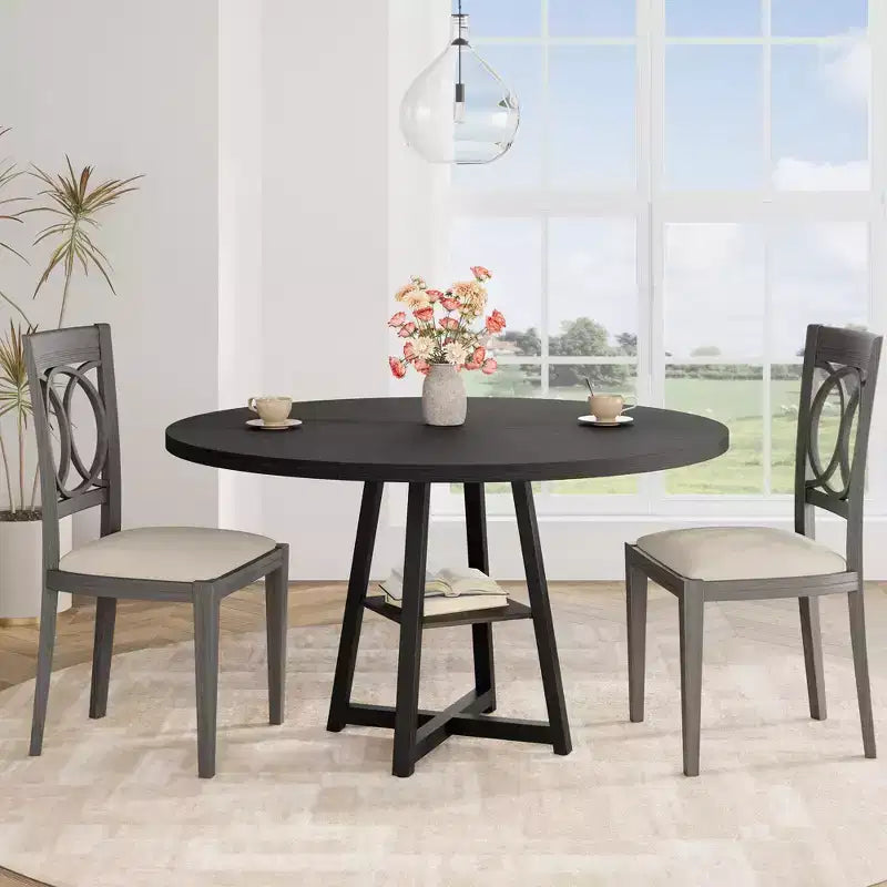 47 in Round Dining Table, Wooden Kitchen Table for 4, Farmhouse Dinner Table with Wooden Top and Legs for Dining Room or Living Room (Only Table)