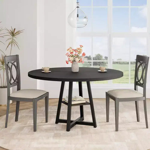 47 in Round Dining Table, Wooden Kitchen Table for 4, Farmhouse Dinner Table with Wooden Top and Legs for Dining Room or Living Room (Only Table)