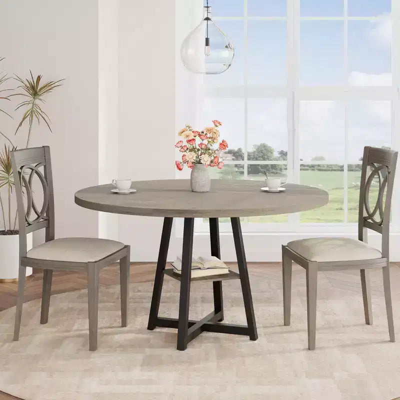 47 in Round Dining Table, Wooden Kitchen Table for 4, Farmhouse Dinner Table with Wooden Top and Legs for Dining Room or Living Room (Only Table)